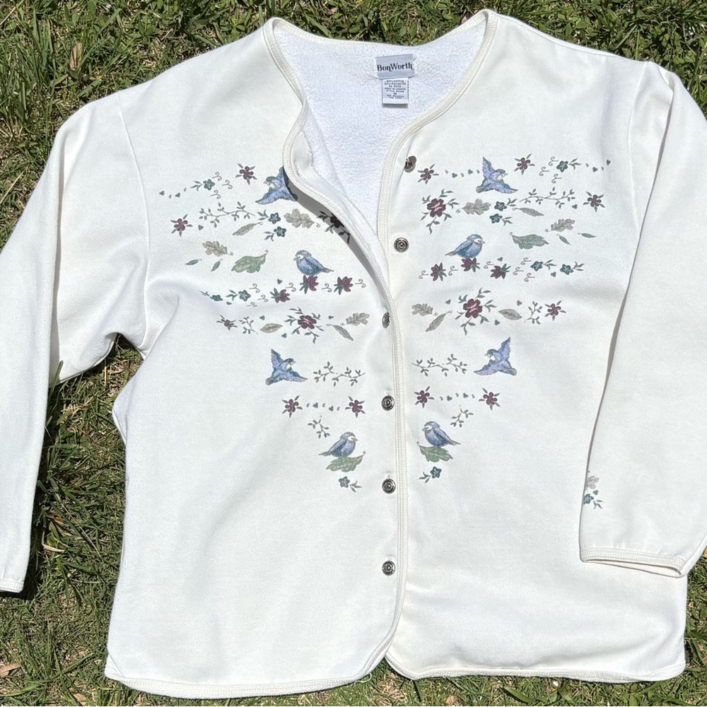 Vintage Bon Worth Bird and Floral Cardigan